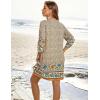 image:imageHOTOUCH Boho Dresses for Women Casual Beach Summer Dress V Neck 34 Long Sleeve Short Floral Print Swimsuit Cover Up SundressApricot