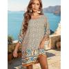 image:imageHOTOUCH Boho Dresses for Women Casual Beach Summer Dress V Neck 34 Long Sleeve Short Floral Print Swimsuit Cover Up SundressApricot