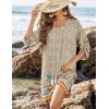 image:imageHOTOUCH Boho Dresses for Women Casual Beach Summer Dress V Neck 34 Long Sleeve Short Floral Print Swimsuit Cover Up SundressApricot
