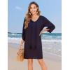 image:imageHOTOUCH Boho Dresses for Women Casual Beach Summer Dress V Neck 34 Long Sleeve Short Floral Print Swimsuit Cover Up SundressAsolid Black