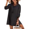 image:imageHOTOUCH Boho Dresses for Women Casual Beach Summer Dress V Neck 34 Long Sleeve Short Floral Print Swimsuit Cover Up SundressAsolid Black