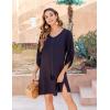 image:imageHOTOUCH Boho Dresses for Women Casual Beach Summer Dress V Neck 34 Long Sleeve Short Floral Print Swimsuit Cover Up SundressAsolid Black