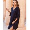image:imageHOTOUCH Boho Dresses for Women Casual Beach Summer Dress V Neck 34 Long Sleeve Short Floral Print Swimsuit Cover Up SundressAsolid Black