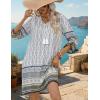 image:imageHOTOUCH Boho Dresses for Women Casual Beach Summer Dress V Neck 34 Long Sleeve Short Floral Print Swimsuit Cover Up SundressAwhite