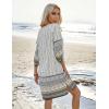 image:imageHOTOUCH Boho Dresses for Women Casual Beach Summer Dress V Neck 34 Long Sleeve Short Floral Print Swimsuit Cover Up SundressAwhite