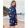 image:imageHOTOUCH Boho Dresses for Women Casual Beach Summer Dress V Neck 34 Long Sleeve Short Floral Print Swimsuit Cover Up SundressBf318