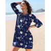image:imageHOTOUCH Boho Dresses for Women Casual Beach Summer Dress V Neck 34 Long Sleeve Short Floral Print Swimsuit Cover Up SundressBf318