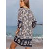 image:imageHOTOUCH Boho Dresses for Women Casual Beach Summer Dress V Neck 34 Long Sleeve Short Floral Print Swimsuit Cover Up SundressBlack