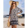 image:imageHOTOUCH Boho Dresses for Women Casual Beach Summer Dress V Neck 34 Long Sleeve Short Floral Print Swimsuit Cover Up SundressBlack