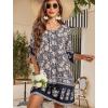 image:imageHOTOUCH Boho Dresses for Women Casual Beach Summer Dress V Neck 34 Long Sleeve Short Floral Print Swimsuit Cover Up SundressBlack