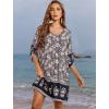 image:imageHOTOUCH Boho Dresses for Women Casual Beach Summer Dress V Neck 34 Long Sleeve Short Floral Print Swimsuit Cover Up SundressBlack