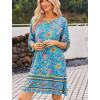 image:imageHOTOUCH Boho Dresses for Women Casual Beach Summer Dress V Neck 34 Long Sleeve Short Floral Print Swimsuit Cover Up SundressBlue
