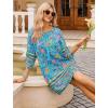 image:imageHOTOUCH Boho Dresses for Women Casual Beach Summer Dress V Neck 34 Long Sleeve Short Floral Print Swimsuit Cover Up SundressBlue