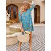 image:imageHOTOUCH Boho Dresses for Women Casual Beach Summer Dress V Neck 34 Long Sleeve Short Floral Print Swimsuit Cover Up SundressBlue