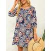 image:imageHOTOUCH Boho Dresses for Women Casual Beach Summer Dress V Neck 34 Long Sleeve Short Floral Print Swimsuit Cover Up SundressDark Blue