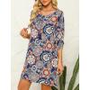 image:imageHOTOUCH Boho Dresses for Women Casual Beach Summer Dress V Neck 34 Long Sleeve Short Floral Print Swimsuit Cover Up SundressDark Blue