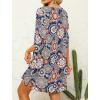 image:imageHOTOUCH Boho Dresses for Women Casual Beach Summer Dress V Neck 34 Long Sleeve Short Floral Print Swimsuit Cover Up SundressDark Blue