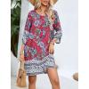 image:imageHOTOUCH Boho Dresses for Women Casual Beach Summer Dress V Neck 34 Long Sleeve Short Floral Print Swimsuit Cover Up SundressDark Red
