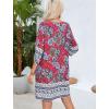 image:imageHOTOUCH Boho Dresses for Women Casual Beach Summer Dress V Neck 34 Long Sleeve Short Floral Print Swimsuit Cover Up SundressDark Red