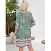 image:imageHOTOUCH Boho Dresses for Women Casual Beach Summer Dress V Neck 34 Long Sleeve Short Floral Print Swimsuit Cover Up SundressGreen