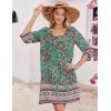 image:imageHOTOUCH Boho Dresses for Women Casual Beach Summer Dress V Neck 34 Long Sleeve Short Floral Print Swimsuit Cover Up SundressGreen