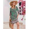 image:imageHOTOUCH Boho Dresses for Women Casual Beach Summer Dress V Neck 34 Long Sleeve Short Floral Print Swimsuit Cover Up SundressGreen
