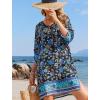 image:imageHOTOUCH Boho Dresses for Women Casual Beach Summer Dress V Neck 34 Long Sleeve Short Floral Print Swimsuit Cover Up SundressInky Blue