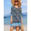 image:imageHOTOUCH Boho Dresses for Women Casual Beach Summer Dress V Neck 34 Long Sleeve Short Floral Print Swimsuit Cover Up SundressInky Blue