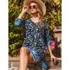 image:imageHOTOUCH Boho Dresses for Women Casual Beach Summer Dress V Neck 34 Long Sleeve Short Floral Print Swimsuit Cover Up SundressInky Blue