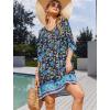 image:imageHOTOUCH Boho Dresses for Women Casual Beach Summer Dress V Neck 34 Long Sleeve Short Floral Print Swimsuit Cover Up SundressInky Blue
