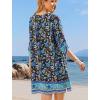 image:imageHOTOUCH Boho Dresses for Women Casual Beach Summer Dress V Neck 34 Long Sleeve Short Floral Print Swimsuit Cover Up SundressInky Blue