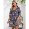 image:imageHOTOUCH Boho Dresses for Women Casual Beach Summer Dress V Neck 34 Long Sleeve Short Floral Print Swimsuit Cover Up SundressMulticolor