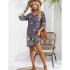 image:imageHOTOUCH Boho Dresses for Women Casual Beach Summer Dress V Neck 34 Long Sleeve Short Floral Print Swimsuit Cover Up SundressMulticolor