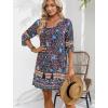 image:imageHOTOUCH Boho Dresses for Women Casual Beach Summer Dress V Neck 34 Long Sleeve Short Floral Print Swimsuit Cover Up SundressMulticolor