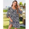 image:imageHOTOUCH Boho Dresses for Women Casual Beach Summer Dress V Neck 34 Long Sleeve Short Floral Print Swimsuit Cover Up SundressMz473