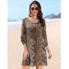 image:imageHOTOUCH Boho Dresses for Women Casual Beach Summer Dress V Neck 34 Long Sleeve Short Floral Print Swimsuit Cover Up SundressMz721