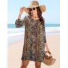 image:imageHOTOUCH Boho Dresses for Women Casual Beach Summer Dress V Neck 34 Long Sleeve Short Floral Print Swimsuit Cover Up SundressMz721