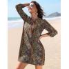 image:imageHOTOUCH Boho Dresses for Women Casual Beach Summer Dress V Neck 34 Long Sleeve Short Floral Print Swimsuit Cover Up SundressMz721
