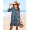 image:imageHOTOUCH Boho Dresses for Women Casual Beach Summer Dress V Neck 34 Long Sleeve Short Floral Print Swimsuit Cover Up SundressMz779