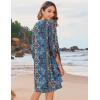 image:imageHOTOUCH Boho Dresses for Women Casual Beach Summer Dress V Neck 34 Long Sleeve Short Floral Print Swimsuit Cover Up SundressMz779