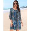 image:imageHOTOUCH Boho Dresses for Women Casual Beach Summer Dress V Neck 34 Long Sleeve Short Floral Print Swimsuit Cover Up SundressMz779