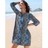 image:imageHOTOUCH Boho Dresses for Women Casual Beach Summer Dress V Neck 34 Long Sleeve Short Floral Print Swimsuit Cover Up SundressMz779
