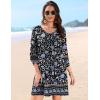 image:imageHOTOUCH Boho Dresses for Women Casual Beach Summer Dress V Neck 34 Long Sleeve Short Floral Print Swimsuit Cover Up SundressMz852