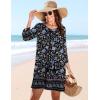 image:imageHOTOUCH Boho Dresses for Women Casual Beach Summer Dress V Neck 34 Long Sleeve Short Floral Print Swimsuit Cover Up SundressMz852