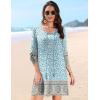 image:imageHOTOUCH Boho Dresses for Women Casual Beach Summer Dress V Neck 34 Long Sleeve Short Floral Print Swimsuit Cover Up SundressMz854