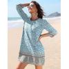 image:imageHOTOUCH Boho Dresses for Women Casual Beach Summer Dress V Neck 34 Long Sleeve Short Floral Print Swimsuit Cover Up SundressMz854