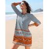 image:imageHOTOUCH Boho Dresses for Women Casual Beach Summer Dress V Neck 34 Long Sleeve Short Floral Print Swimsuit Cover Up SundressMz883