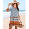 image:imageHOTOUCH Boho Dresses for Women Casual Beach Summer Dress V Neck 34 Long Sleeve Short Floral Print Swimsuit Cover Up SundressMz883