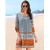 image:imageHOTOUCH Boho Dresses for Women Casual Beach Summer Dress V Neck 34 Long Sleeve Short Floral Print Swimsuit Cover Up SundressMz883