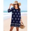 image:imageHOTOUCH Boho Dresses for Women Casual Beach Summer Dress V Neck 34 Long Sleeve Short Floral Print Swimsuit Cover Up SundressMz918